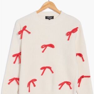 Roffe Acceaoriea White Sweater with Red Bow Accents